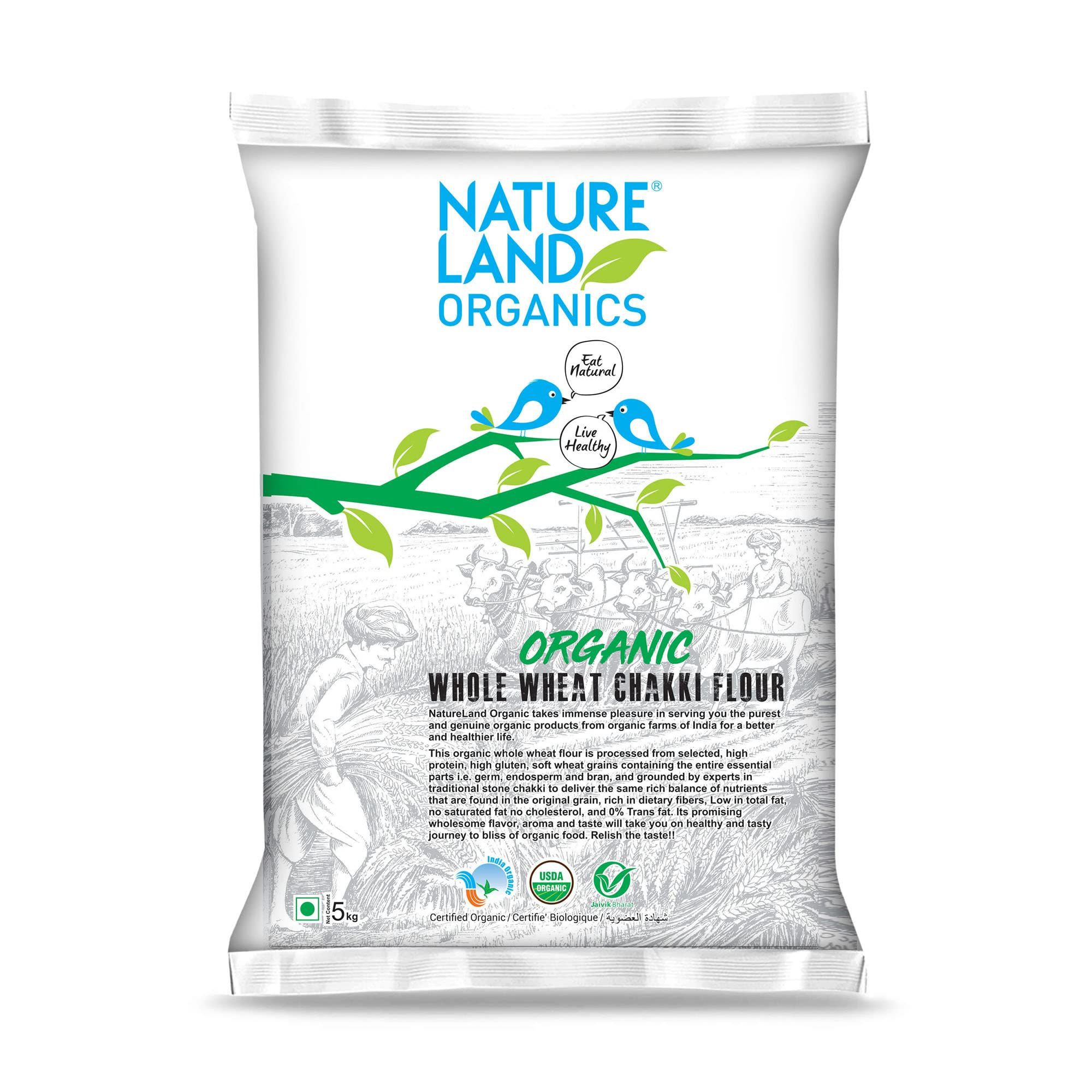 Natureland Organics Whole Wheat Flour, 5 Kg, Organic Wheat Flour