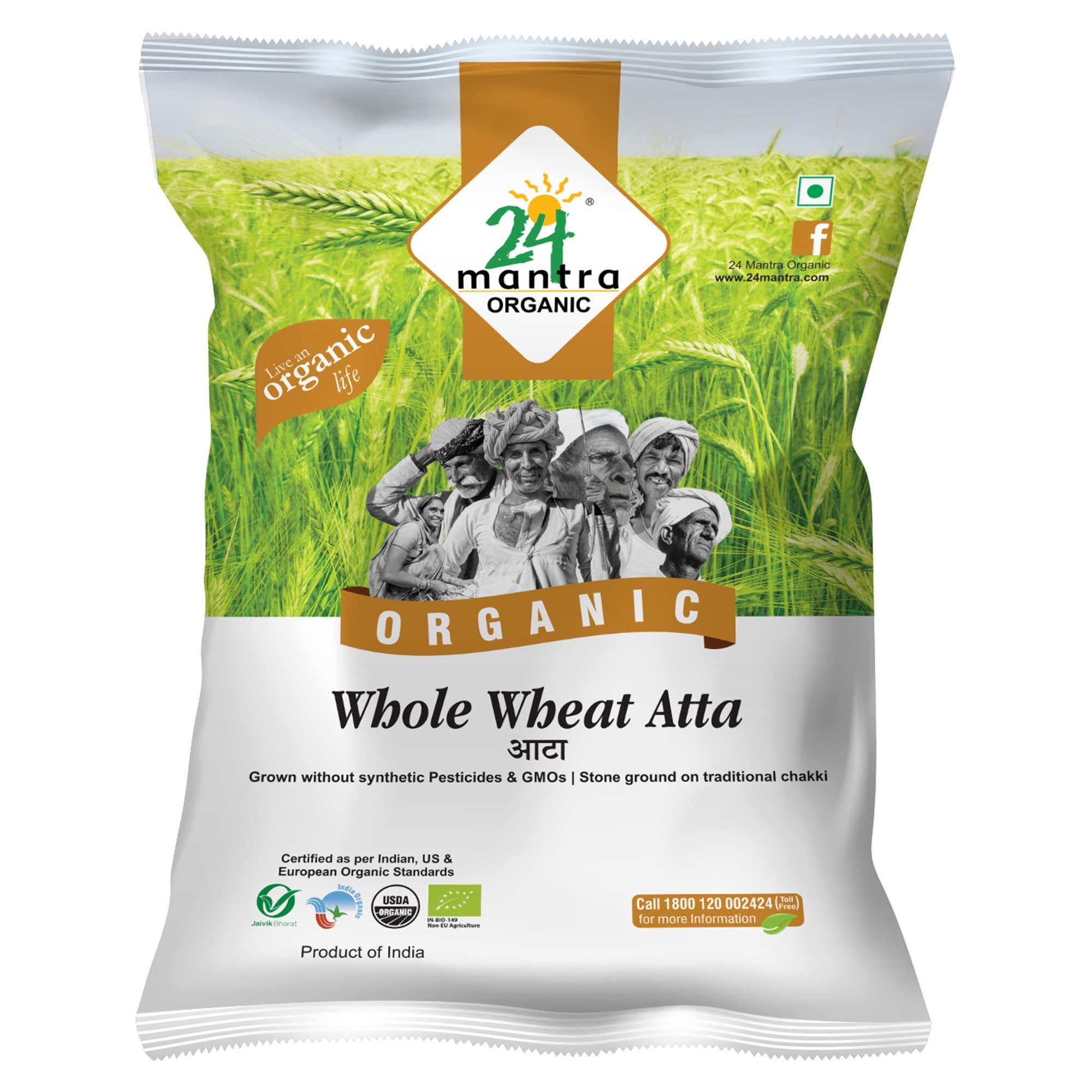 24 Mantra Organic Whole Wheat Premium Atta, 10Kg