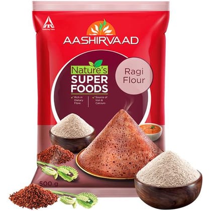 Aashirvaad Nature's Super Foods, Ragi Flour/Ragi Hittu, 500 G Pouch