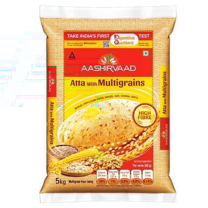 Aashirvaad Atta With Multigrains, 5Kg Pack, The High Fibre Atta