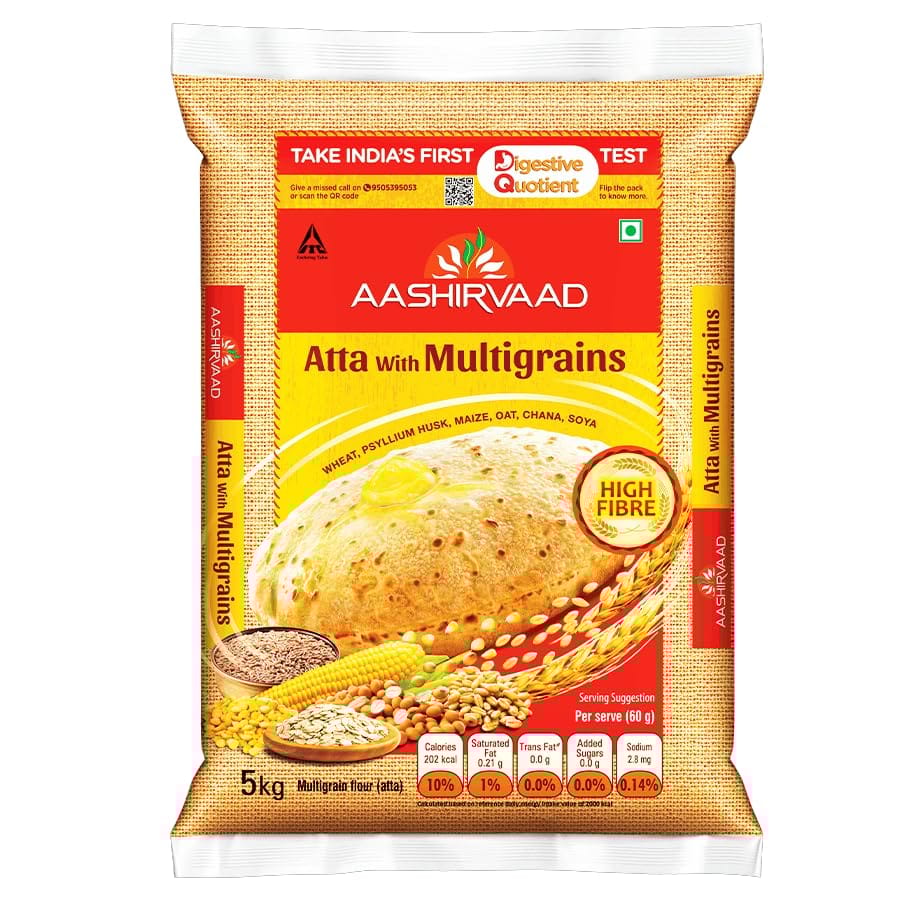 Aashirvaad Atta With Multigrains, 5Kg Pack, The High Fibre Atta