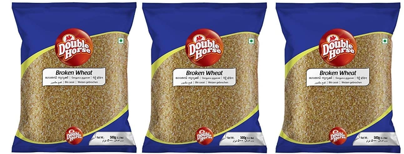 Double Horse Fibre Rich Broken Wheat, Bansi Wheat Broken, Nuruku Gothambu, Improves Metabolism, 500G, Pack Of 3