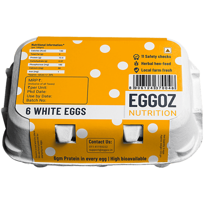Eggoz White Farm Fresh Eggs, Omega 3 Rich With No Ddgs, Hormone & Steroids, 6 Pcs