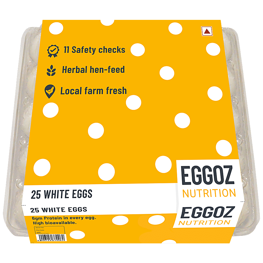 Eggoz White Eggs, Farm Fresh, High Protein, Builds Immunity, 25 Pcs