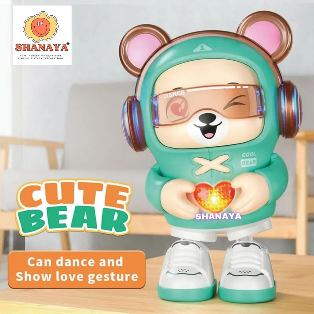 SHANAYA Dancing Bear Interactive Baby Toys with Light and Musical Dancing Love Gesture Fun Moving Crawling Toy for Babies Age 6-12 Months Toddlers Toy and Kids 1-2-3-4-5 Years Old (Green)