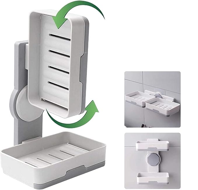 Plastic Wall Mounted Double Layers Soap Dish Saver with Drain Tray, Adhesive Sponge Holder No-Drilling Soap Holder for Shower Bathroom Kitchen - Multicolour