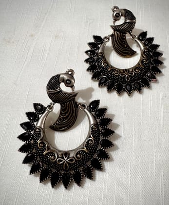 Peacock Design Black Stones Chandbali