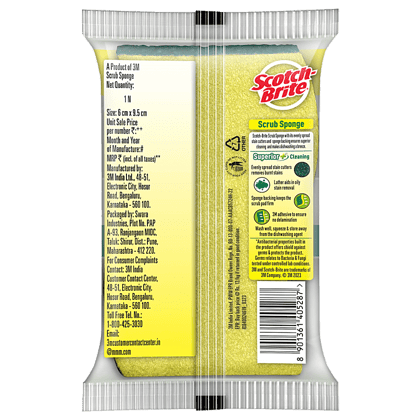 Scotch Brite Scrub Sponge, Sponge Scrubber For Dishwash Cleaning, Small