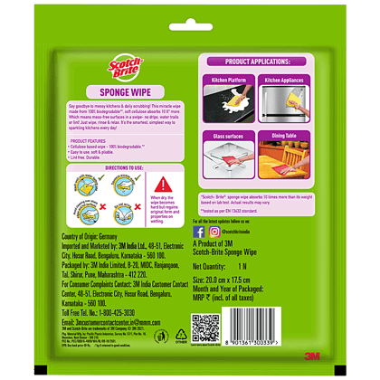 Scotch Brite Sponge Wipes For Kitchen Cleaning, Re, Usable Absorbent And Surface Cleaner, 5 Pcs