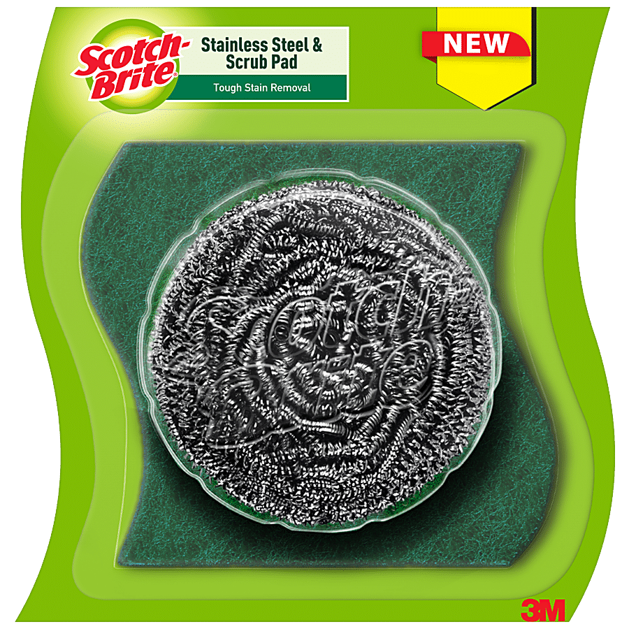 Scotch Brite Scrubber Combo Of Stainless Steel & Scrub Pad, Tough Stain Remover, Silver & Green (Set Of 2)