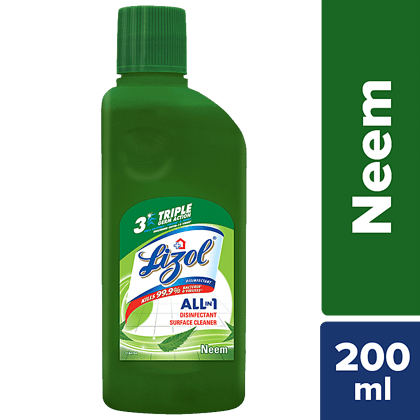Lizol Disinfectant Surface & Floor Cleaner Liquid, Neem, 200 Ml