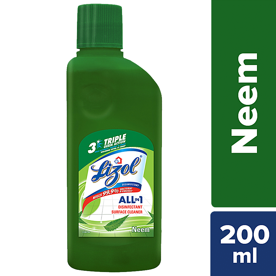 Lizol Disinfectant Surface & Floor Cleaner Liquid, Neem, 200 Ml