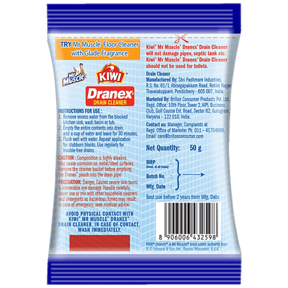 Kiwi Dranex Drain Cleaner, 50 G Pouch