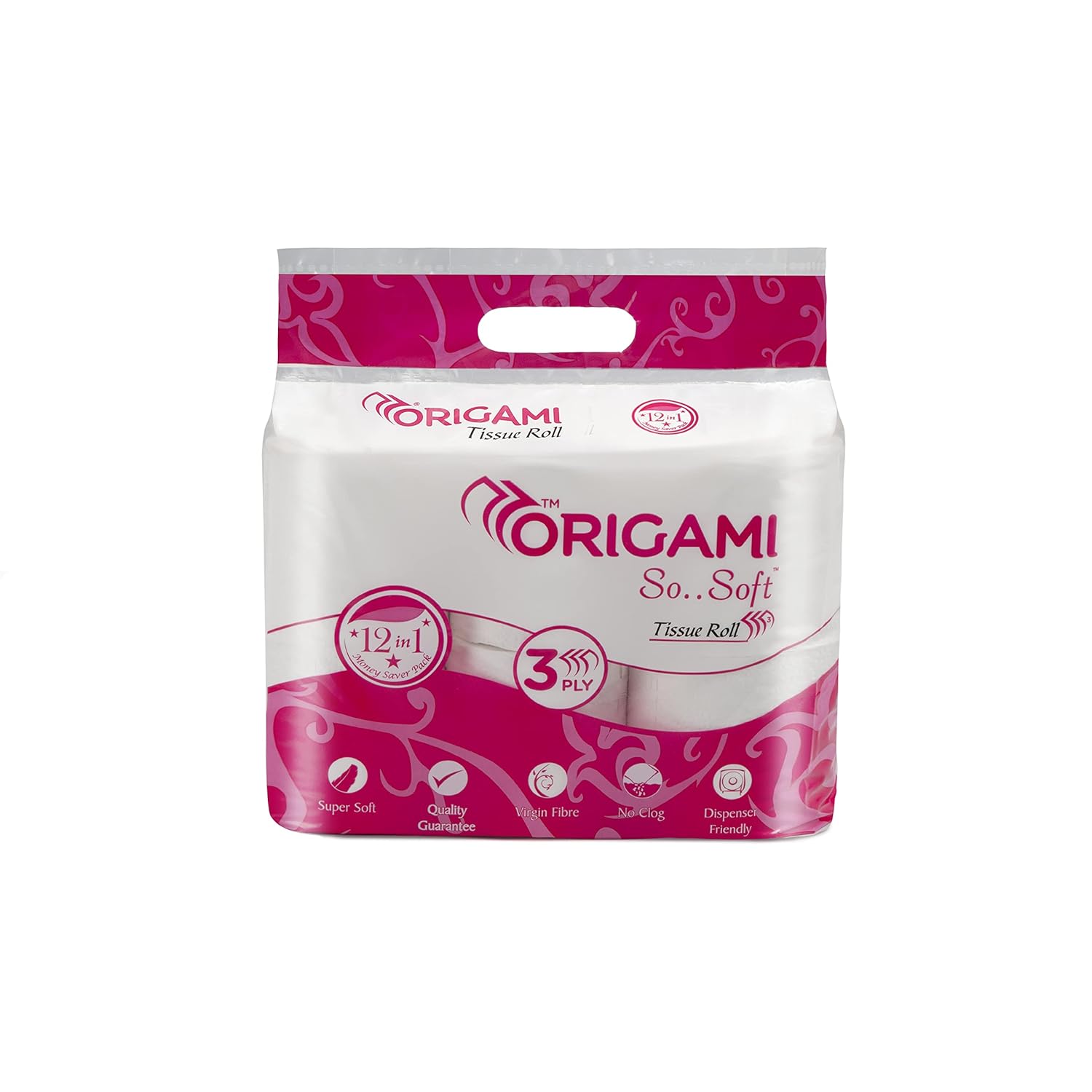 Origami 3 Ply Toilet Tissue Paper Roll, Pack Of 12 (160 Pulls Per Roll, 1920 Sheets)