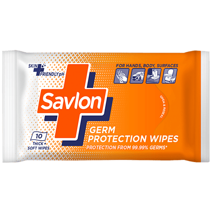 Savlon Germ Protection Wipes, Multi, Purpose, Hands, Body & Surfaces, 10 Pcs
