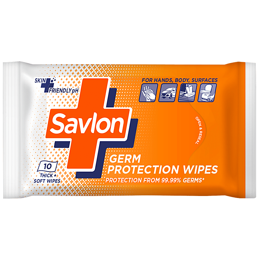 Savlon Germ Protection Wipes, Multi, Purpose, Hands, Body & Surfaces, 10 Pcs