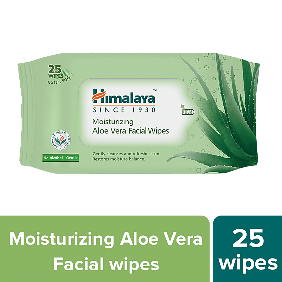 Himalaya Moisturizing Facial Wipes, Aloe Vera, Extra Soft, No Alcohol, 25 Pulls