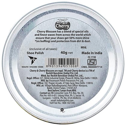 Cherry Blossom Wax Shoe Polish, Black, 40 g