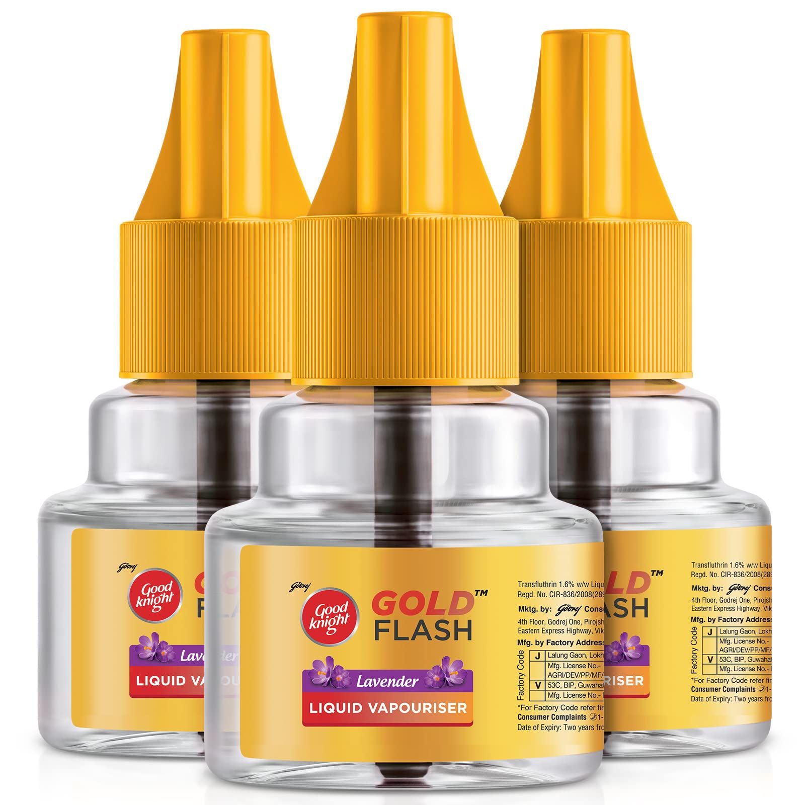 Good Knight Gold Flash Liquid Vapourizer, Mosquito Repellent Refill, Lavender Fragrance, Pack Of 3 (45Ml Each)