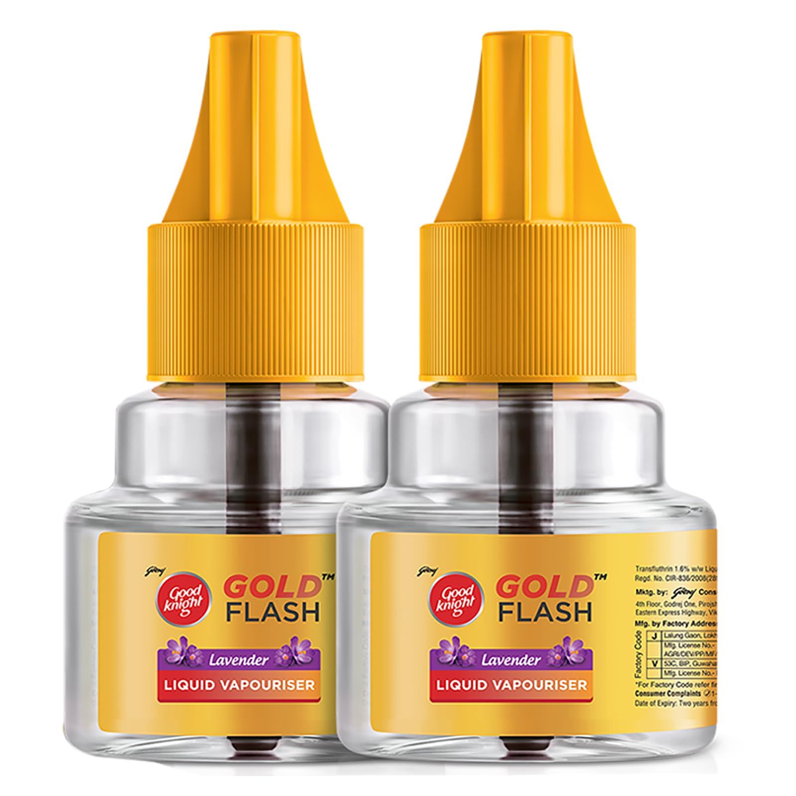 Good Knight Gold Flash Liquid Vapourizer, Mosquito Repellent Refill, Lavender Fragrance, Pack Of 2 (45Ml Each)
