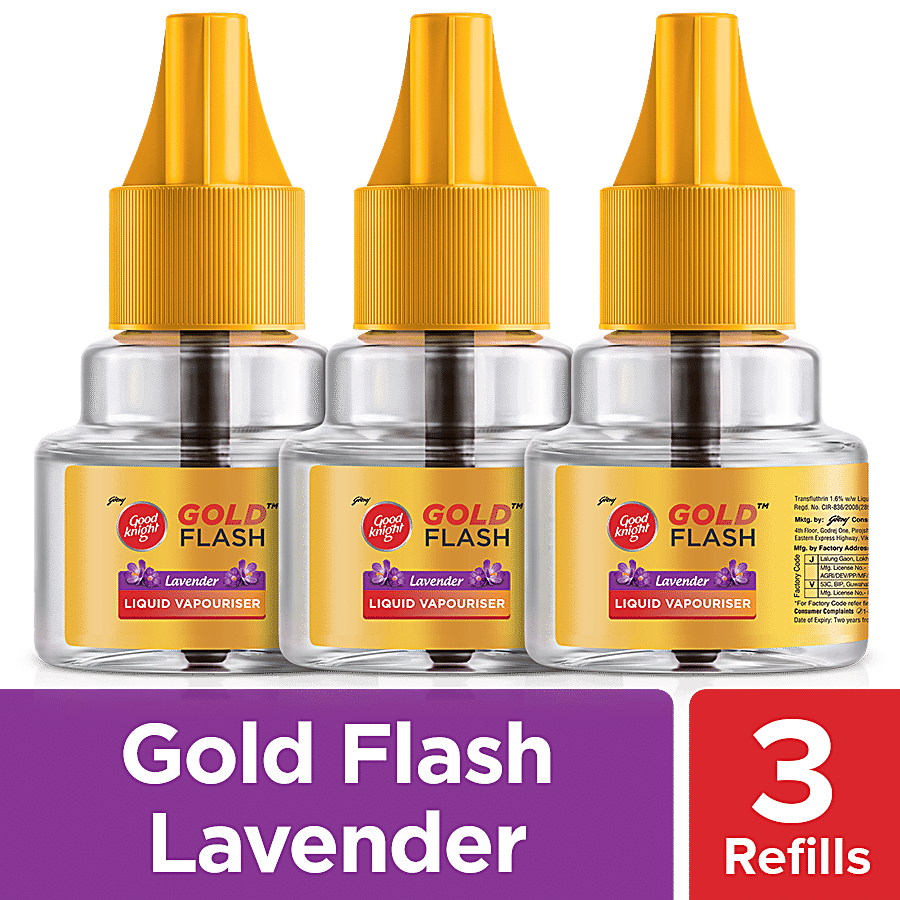 Good Knight Gold Flash Liquid Vaporiser, Mosquito Repellent Refill, Lavender Fragrance, 45 Ml Each Pack Of 3