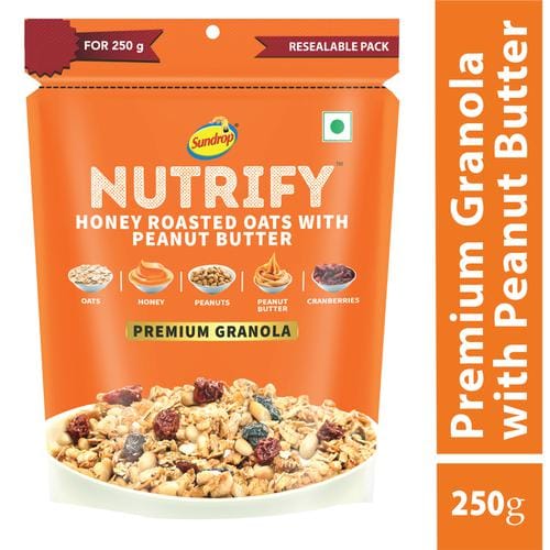 Sundrop Nutrify Honey Roasted Oats, With Peanut Butter, Granola, 250 G