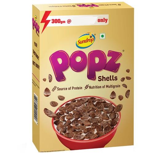 Sundrop Popz Shells Breakfast Cereal, Multi Grain Choco Flakes, Choco Fills, 300 G Box
