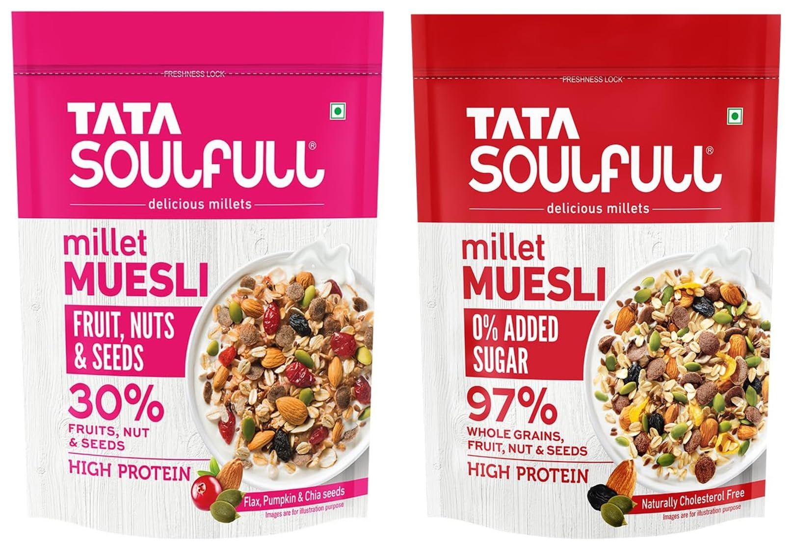 Tata Soulfull Fruits, Nuts & Seeds Millet Muesli, Contains Flax, Pumpkin & Chia Seeds, 500G