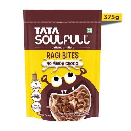 Tata Soulfull Ragi Bites No Maida Choco, Breakfast Cereal Yummy Chocolatey, 375 G