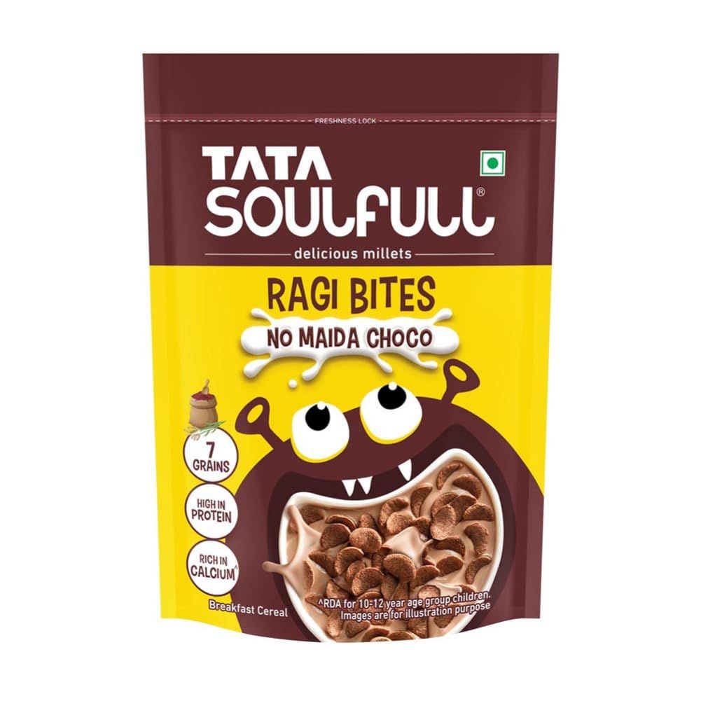 Tata Soulfull Ragi Bites No Maida Choco, Yummy Chocolatey, 170G, Delicious Millets, 7 Grains, High In Protein, Rich In Calcium, Breakfast Cereals