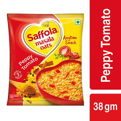 Saffola Masala Oats, Peppy Tomato, Fibre Rich, Healthy Snack, 38 G