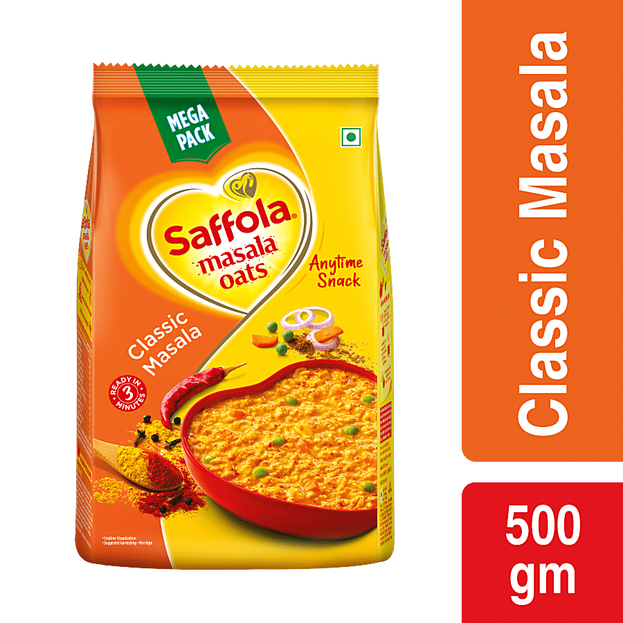 Saffola Masala Oats, Classic Masala, Fibre Rich, Healthy Snack, 500 G