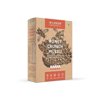 Nourish Organics Honey Crunch Muesli, 300G Pack, Healthy And Nutritious Breakfast Cereals With Whole Nuts, No Refined Sugar, Clean Label
