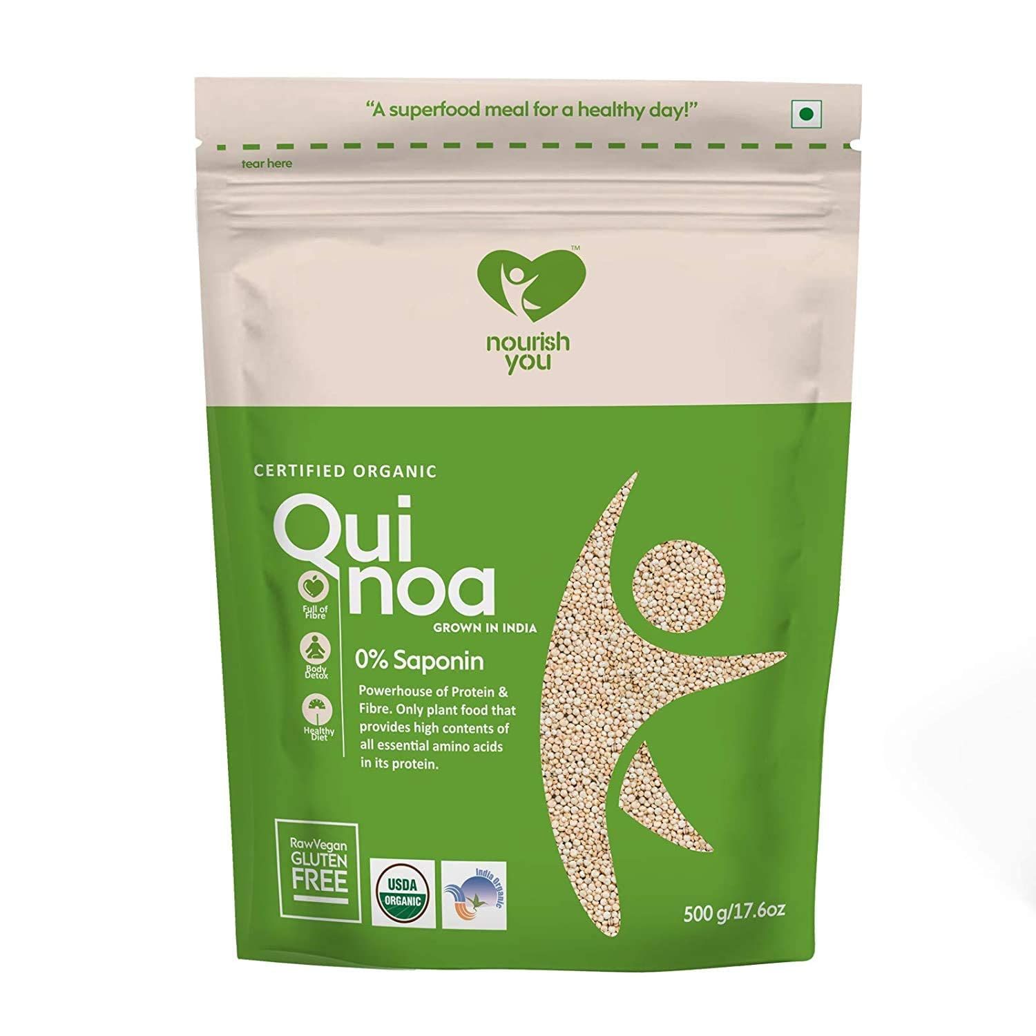 Nourish You Organic White Quinoa Seeds, 500G, Premium Quality, Gluten, Free, Saponin Free, High Protein & Fiber, Diet Food For Weight Loss, Usda Certified Grain, 100% Wholegrain Cereal