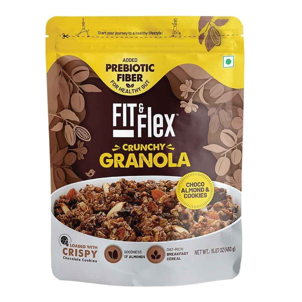 Fit & Flex Baked Crunchy Granola&Almond, Oat Rich Cereal With High Protein And Fibre, Ready To Eat Healthy Granola For Breakfast, As Seen On Shark Tank India, Chocolate Snacks, 275 Gm
