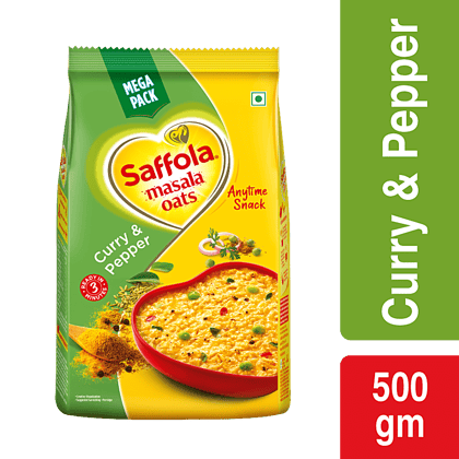 Saffola Masala Oats, Tasty Evening Snack, Fibre Rich, Curry & Pepper, 500 G
