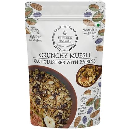 Monsoon Harvest Crunchy Muesli, Oat Clusters With Raisins, Gluten Free, Healthy Breakfast, 200 G