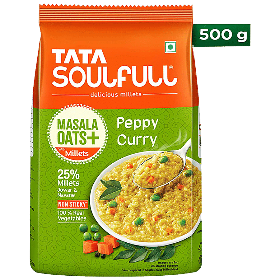 Tata Soulfull Masala Oats+ Tasty Snack With Millets, Peppy Curry, 500 G Pouch