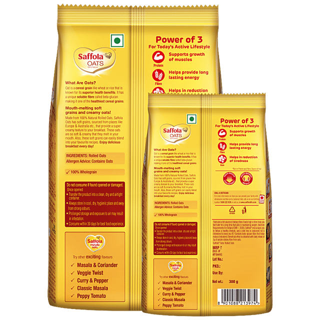 Buy Saffola Oats | Rolled Oats | Delicious Creamy Oats | High Protein & Fibre| 2kg (Pack Of 2 X 1kg) & Saffola Oats | Rolled Oats | Delicious Creamy Oats
