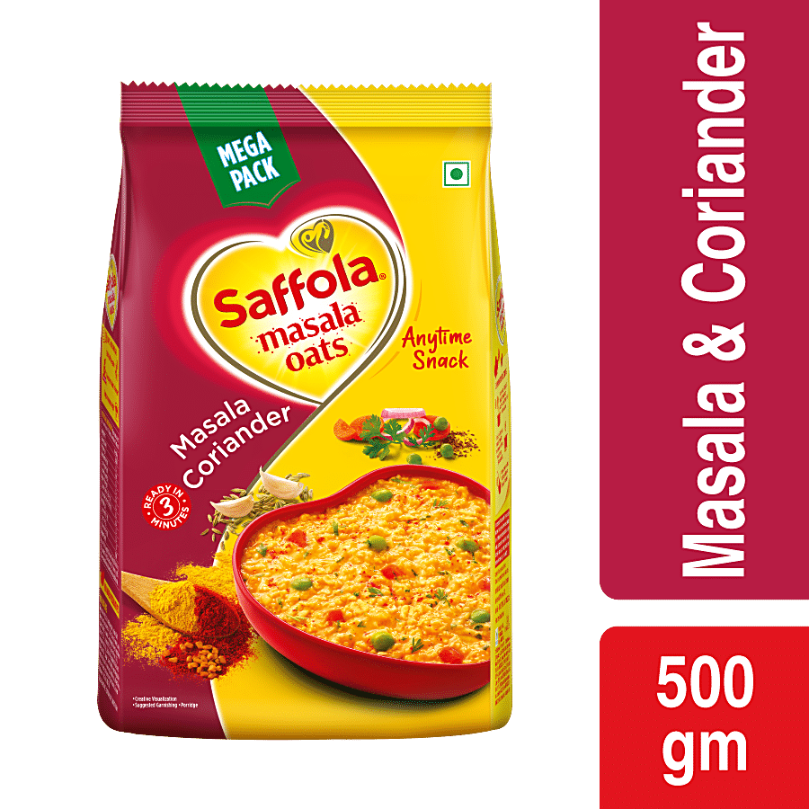 Saffola Oats, Tasty Evening Snack, Fibre Rich, Masala & Coriander, 500 G