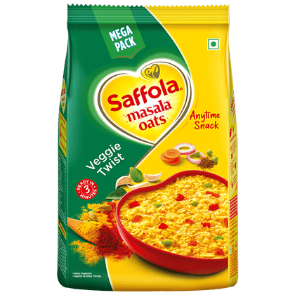 Saffola Masala Oats, Tasty Evening Snack, Fibre Rich, Veggie Twist, 500 G Saffola Masala Oats, Tasty Evening Snack, Fibre Rich, Veggie Twist, 500 G