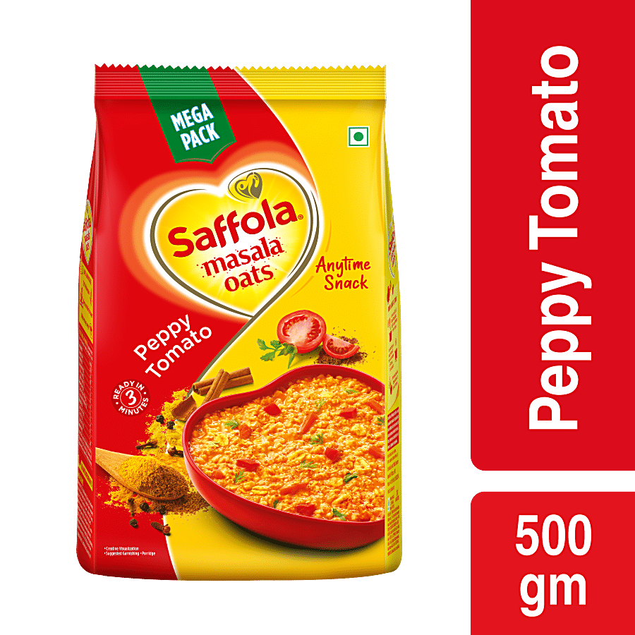 Saffola Masala Oats, Tasty Evening Snack, Fibre Rich, Peppy Tomato, 500 G