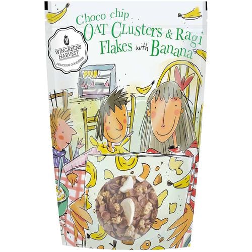 Wingreens Harvest Choco Chip Oat Clusters & Ragi Flakes With Banana, 350 G Packet