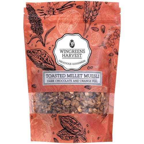 Wingreens Harvest Toasted Millet Muesli, Dark Chocolate & Orange Peel, 250 G