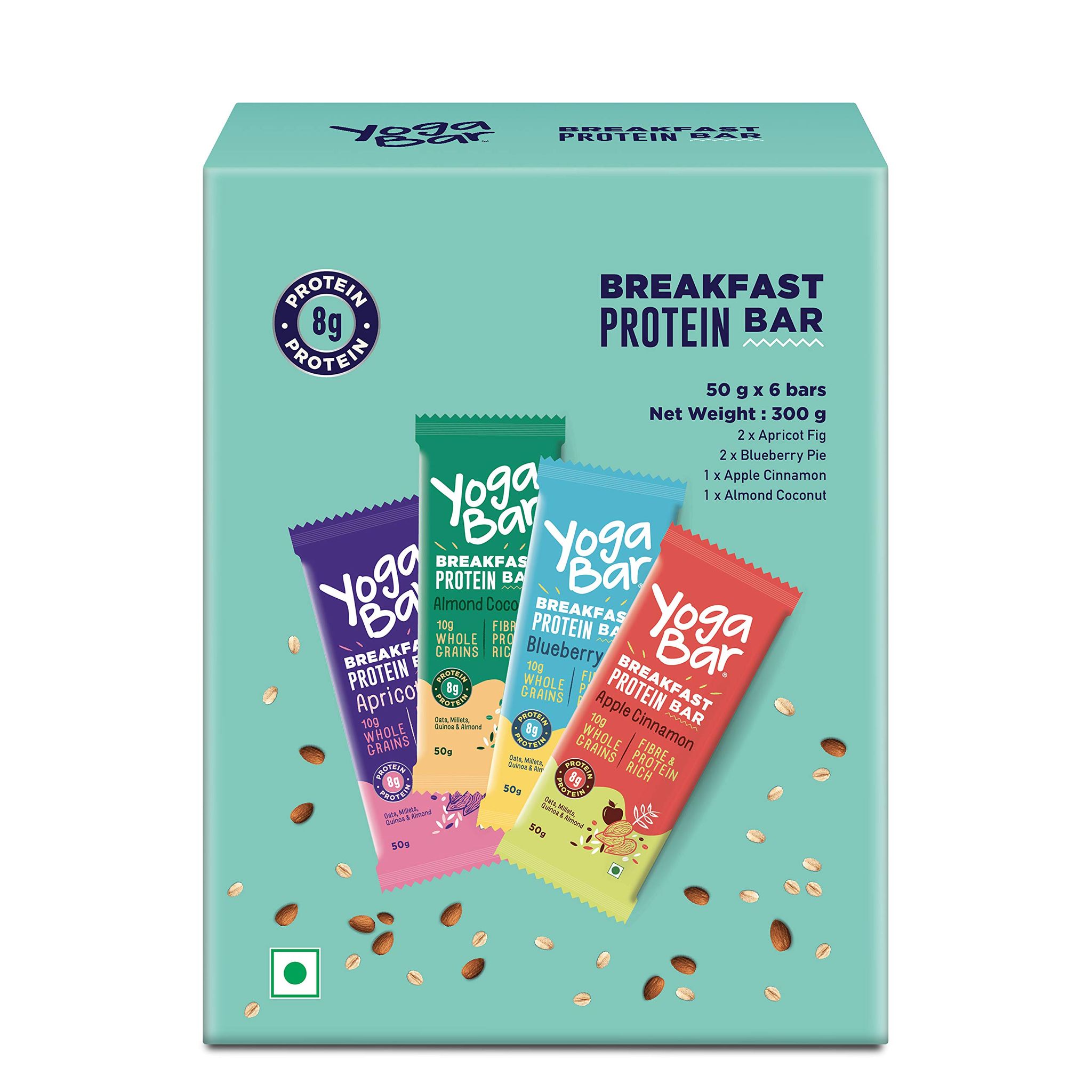 Yogabar Breakfast Bars Variety Pack, Daily Protein Snack, High Energy & Nutrition Bars, 8G Protein & 7G Fibre Protein Bars, Pack Of 6 X 50G Energy Bars, No Preservatives (Total 300g)