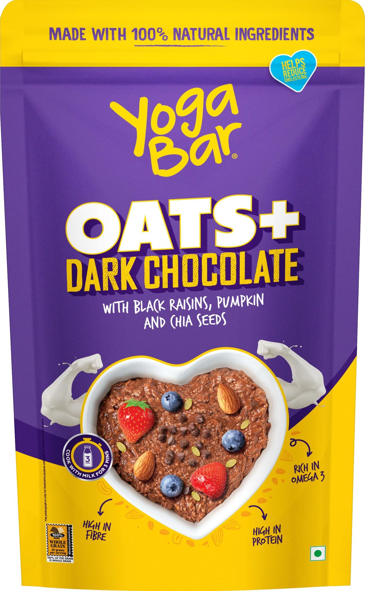 Yogabar Dark Chocolate Oatmeal, 400G, Gluten Free Whole Oatmeal For Breakfast, Healthy Breakfast Cereal With High Protein Oats, Healthy Dessert Pudding