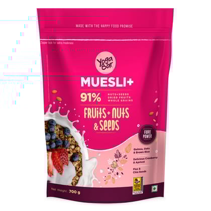 Yogabar Wholegrain Breakfast Muesli Fruits, Nuts + Seeds With Flax And Chia Seeds, 700 G, Whole Grain, High Protein, High Fibre, No Chemical, Omega Rich, Contains Antioxidents