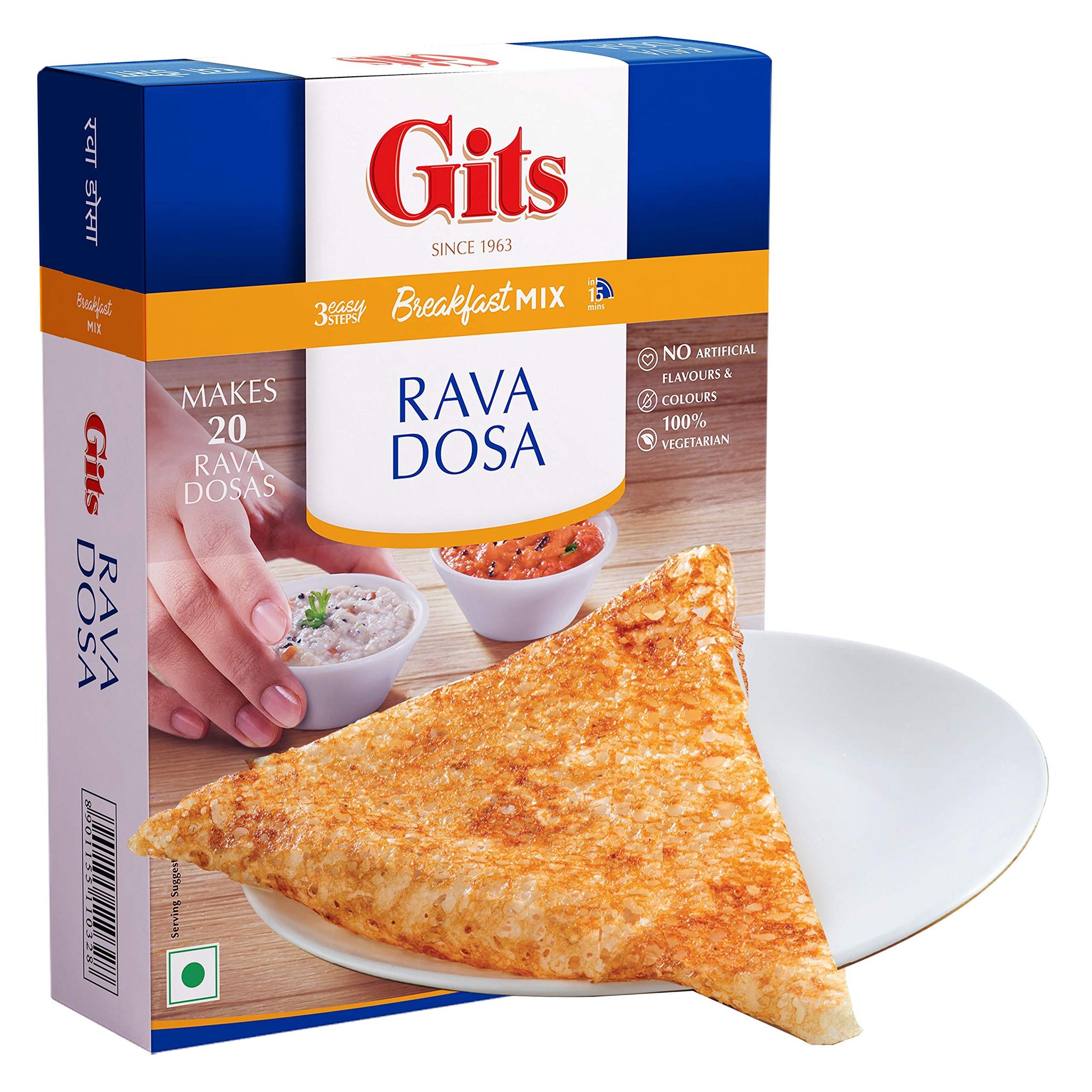 Gits Instant Rava Dosa Breakfast Mix, Makes 20 Per Pack, Pure Veg, South Indian Recipe, 500G