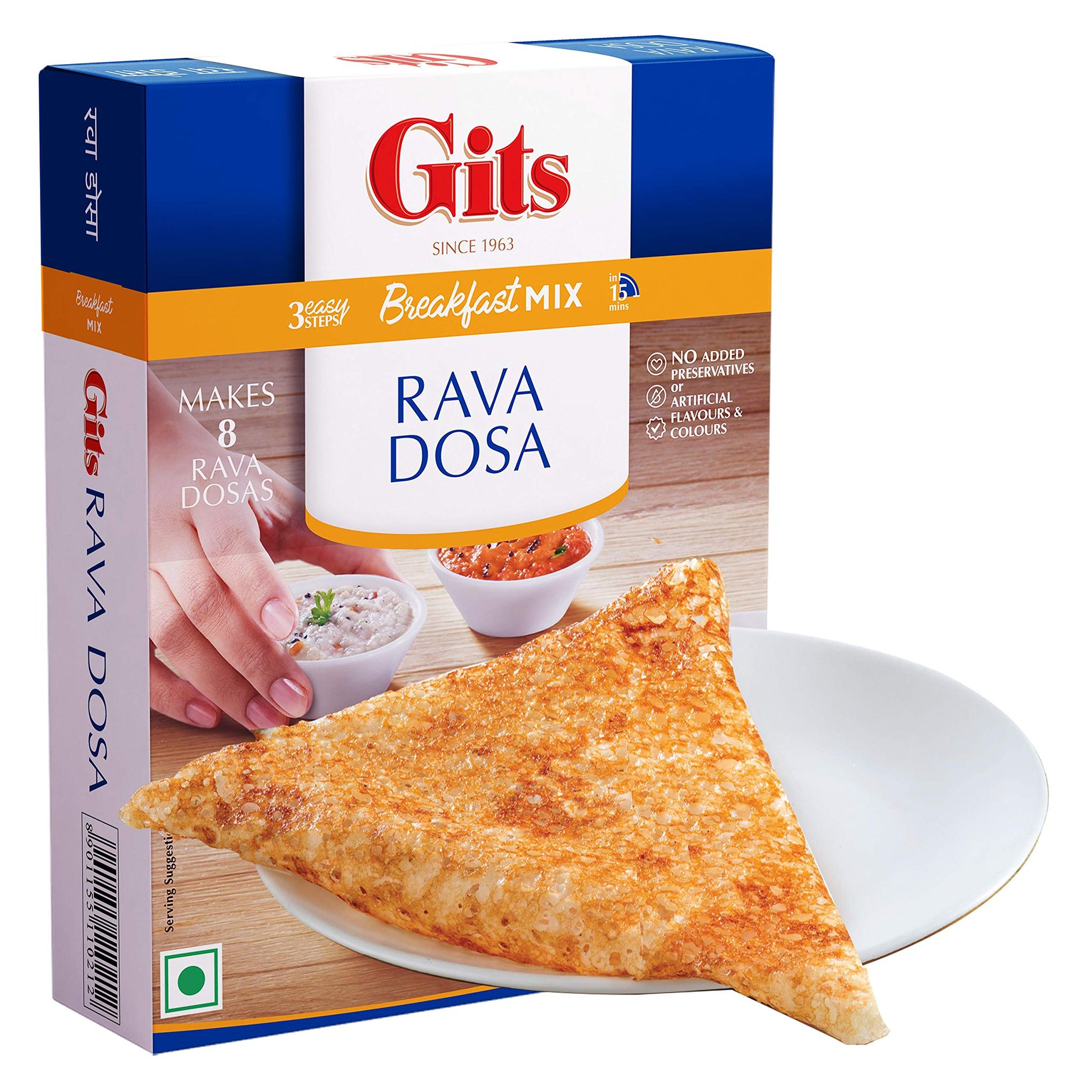 Gits Instant Rava Dosa Breakfast Mix, Makes 8 Per Pack, Pure Veg, South Indian Recipe, 200G