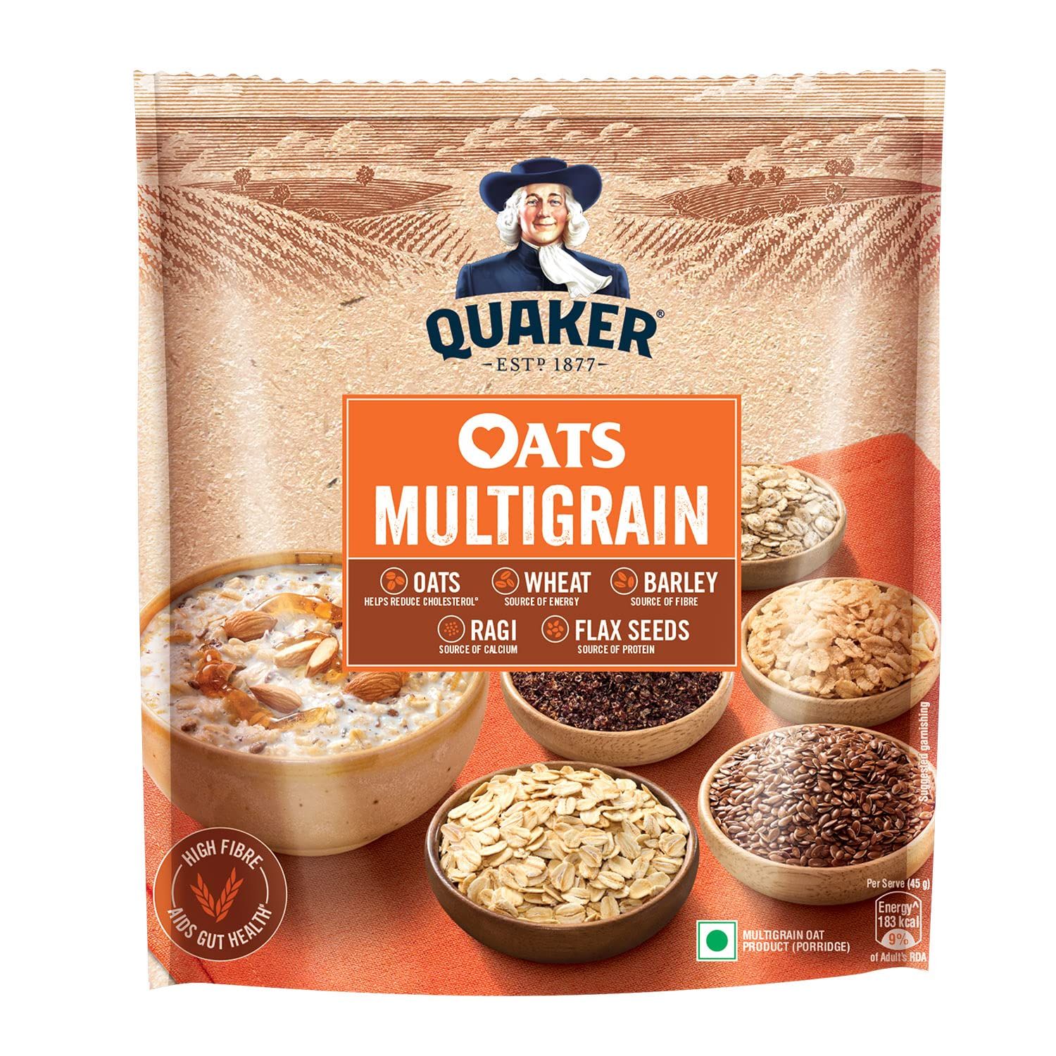 Quaker Oats Multigrain, 600G, Rolled Oats Wholegrain, High Protein & Fibre For Weight Loss, Dalia Porridge